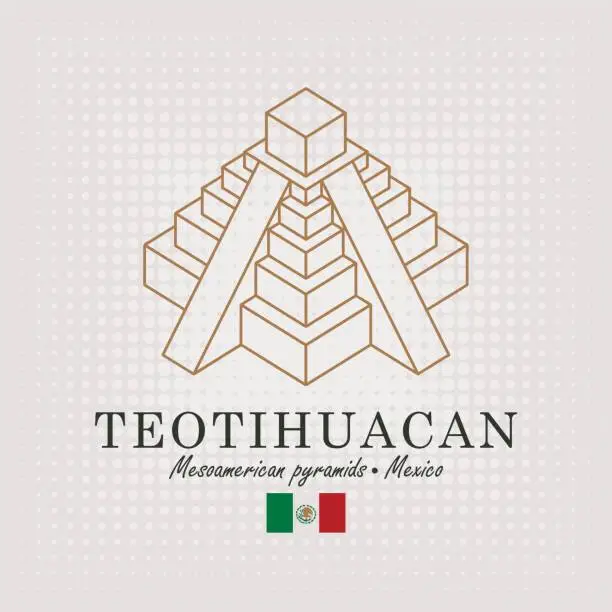 Vector illustration of schematic drawing of the mesoamerican pyramids