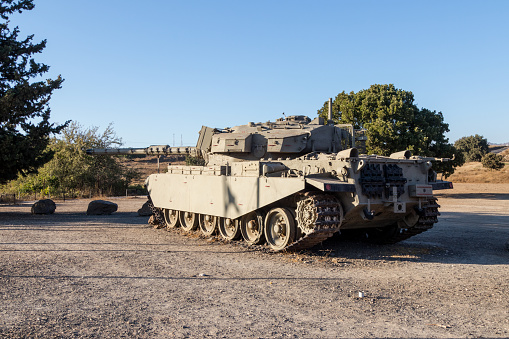 The Israeli tank is after the Doomsday (Yom Kippur War) on the Golan Heights in Israel, near the border with Syria