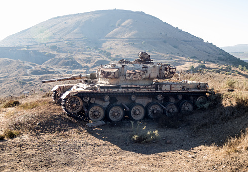 Battle tank on display in a village in the province of Burgos.