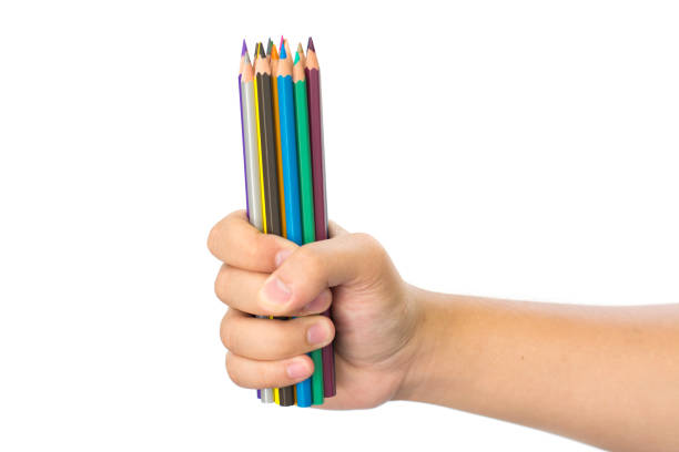 istock Men hand holding pencils  isolated on white background 840534548