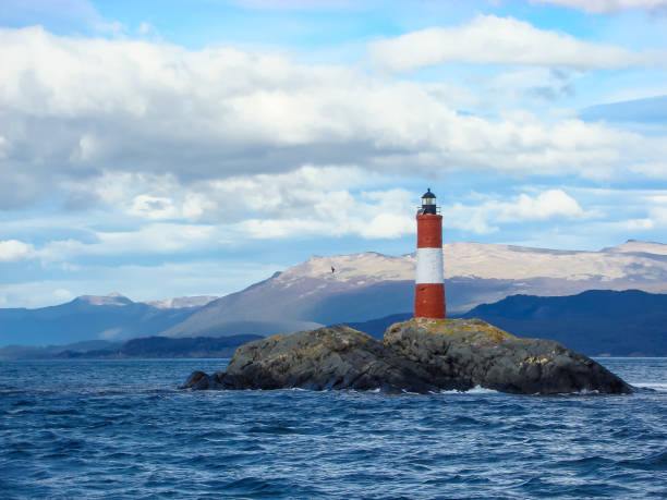 Lighthouse Scouts Les Eclaireurs lighthouse in Ushuaia, Argentina les eclaireurs lighthouse photos stock pictures, royalty-free photos & images