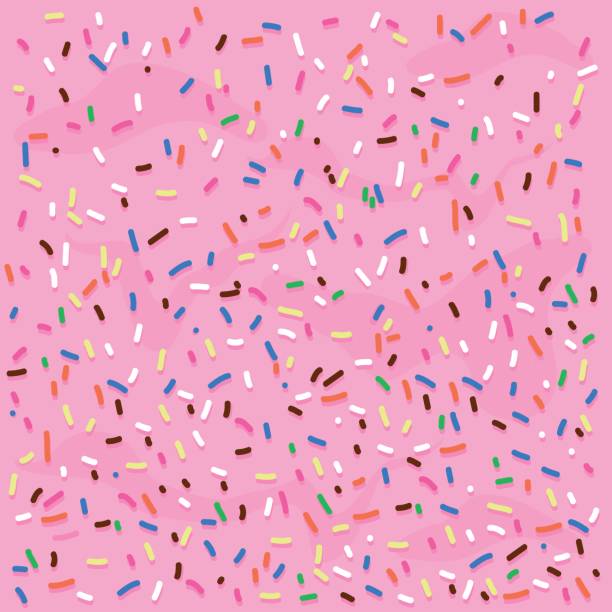 Pink frosting with colorful sprinkles. Pink cream frosting with colorful sprinkles. Vector background illustration nonpareils stock illustrations