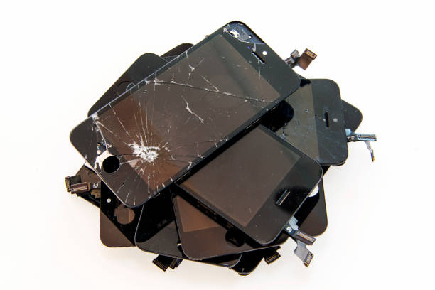 istock Broken smart phone screens on top of each other 840565448