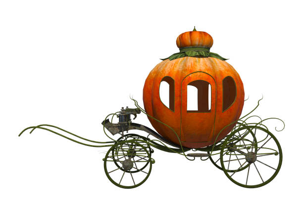 3D digital render of a fairytale Cinderella's pumpkin carriage isolated on white background
