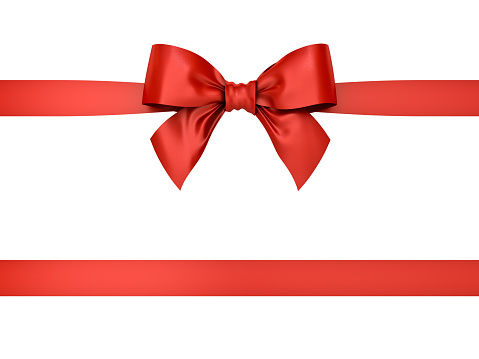 Red gift ribbon bow isolated on white background . 3D rendering