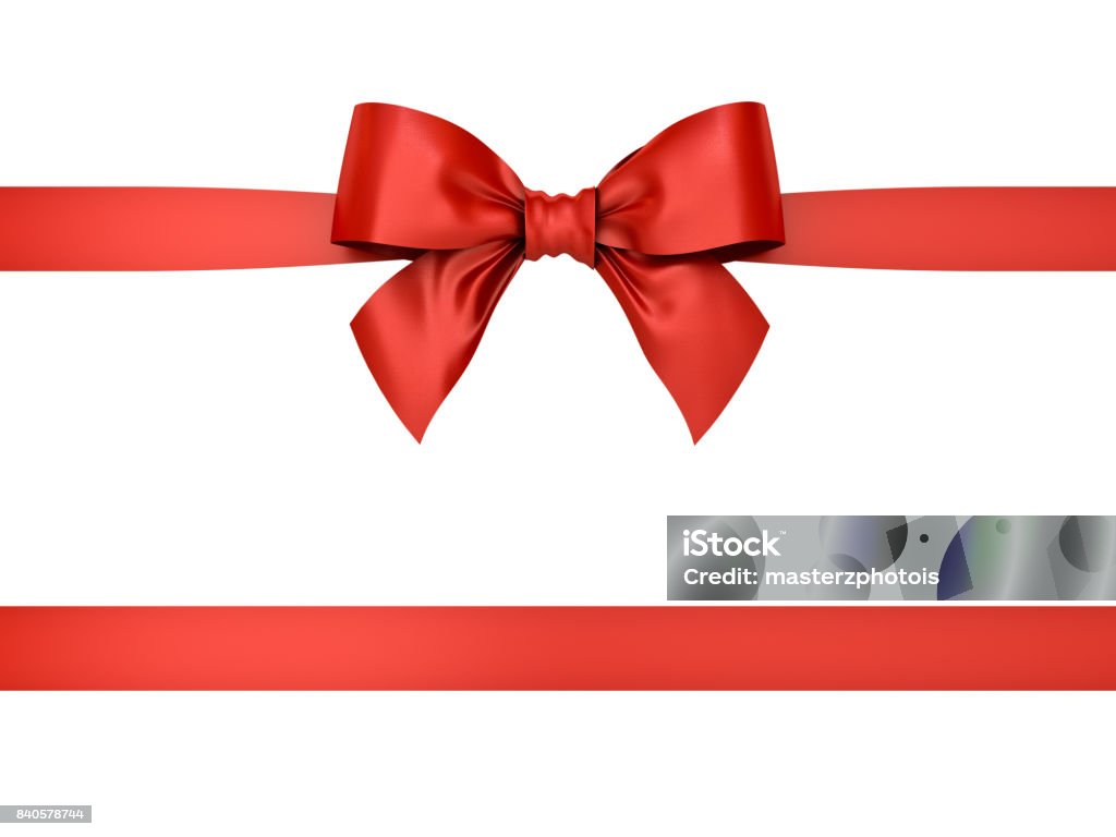 Red gift ribbon bow isolated on white background . 3D rendering Red gift ribbon bow isolated on white background . 3D rendering. Ribbon - Sewing Item Stock Photo