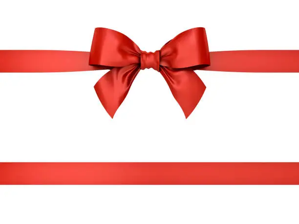 Photo of Red gift ribbon bow isolated on white background . 3D rendering