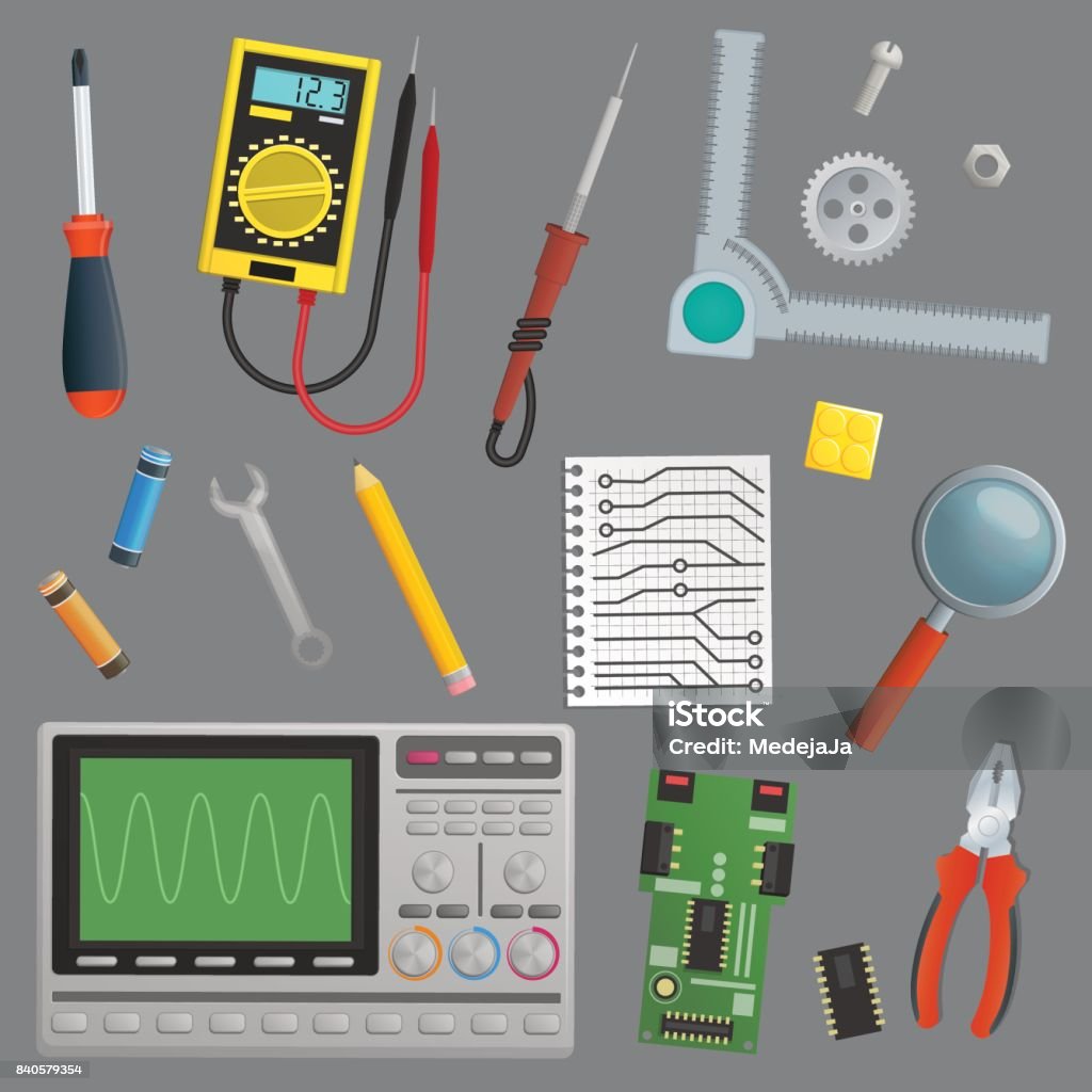 Objects For Technology Engineer Workshop Environment Stock Illustration ...