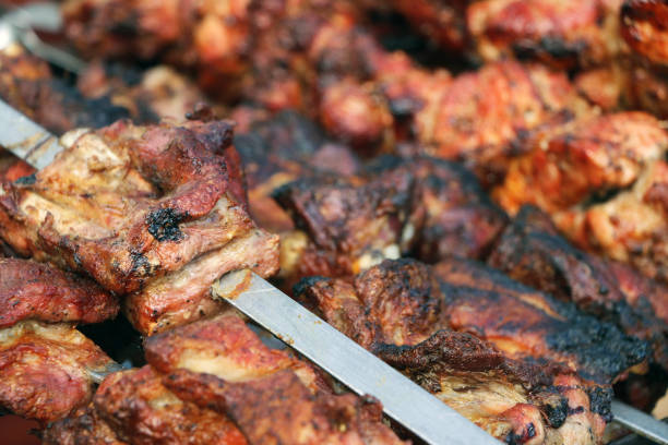 istock Shish kebab background wallpaper 840585240