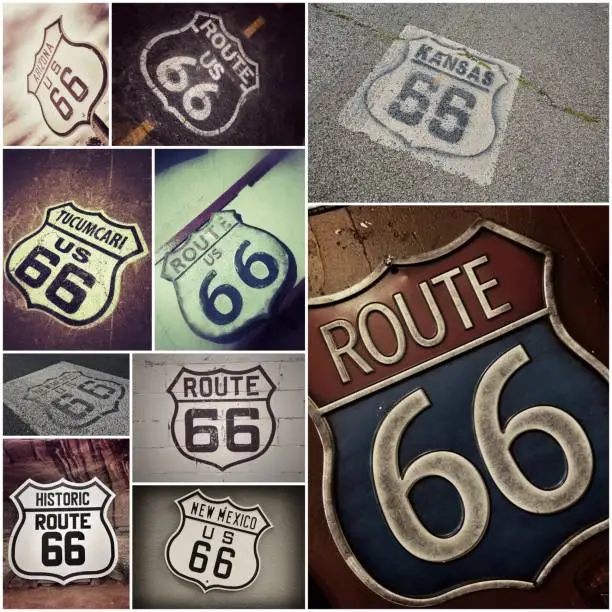 Historic U.S.  old Route 66 signs.