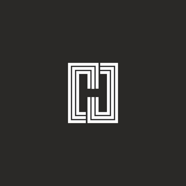 Letter H icon monogram negative space stylish typography design element. Black and white lines initial emblem mockup. Letter H icon monogram negative space stylish typography design element. Black and white lines initial emblem mockup. letter h stock illustrations