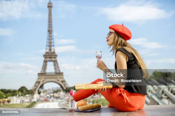 Woman Having A Picnic In Paris Stock Photo - Download Image Now - France, Paris - France, French Culture