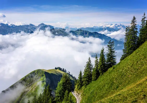 Scenic view of the Swiss Alps from Mount Stanserhorn, Lucerne, Switzerland