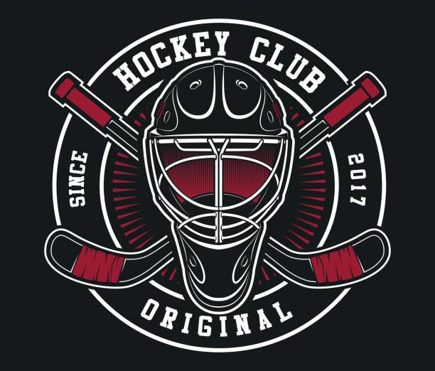 illustrations, cliparts, dessins animés et icônes de casque de hockey avec emblème de bâtons - hockey mask