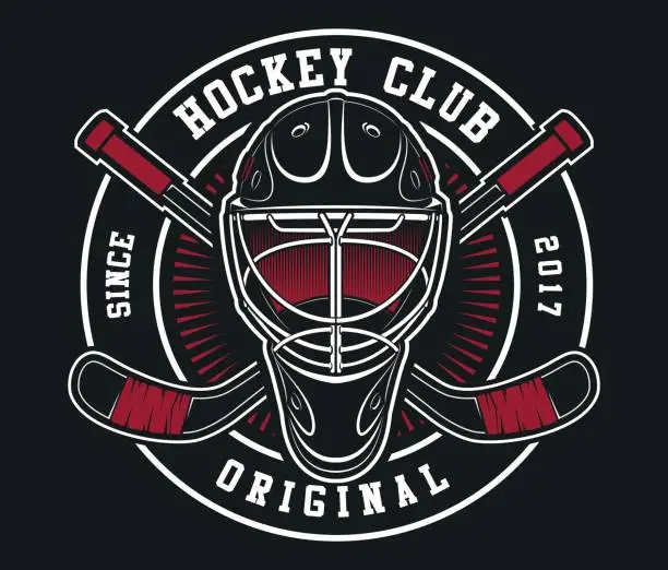 Vector illustration of Hockey helmet with sticks emblem
