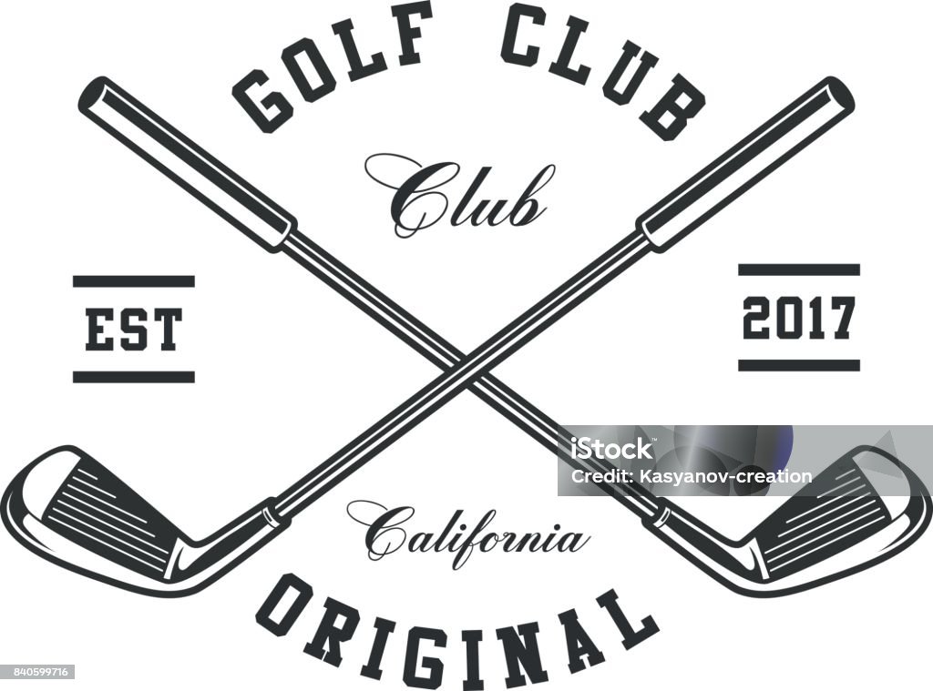 Golf clubs emblem Monochrome Golf clubs on white background. Text is on the separate layer. Golf Club stock vector