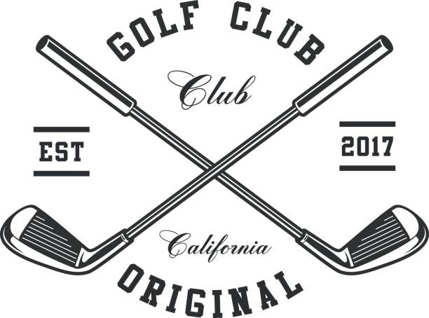 Golf clubs emblem Monochrome Golf clubs on white background. Text is on the separate layer. golf club stock illustrations