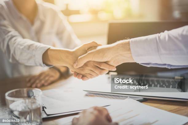 Business People Shaking Hands Finishing Up Meeting Stock Photo - Download Image Now