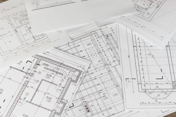 istock Plans of building. Architectural project. Floor plan designed building on the drawing. Engineering and technical drawing, part of architectural project. 840617540