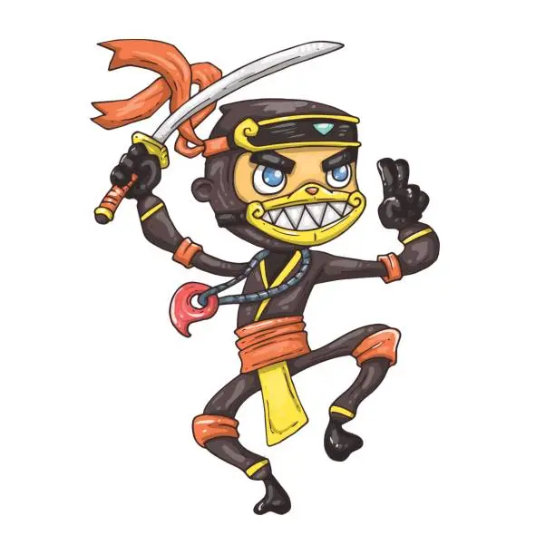 Vector illustration of cartoon ninja with sword