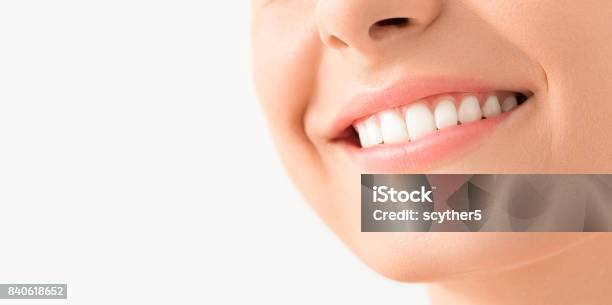 Beautiful Smile Young Woman White Teeth On The Master Plan Stock Photo - Download Image Now