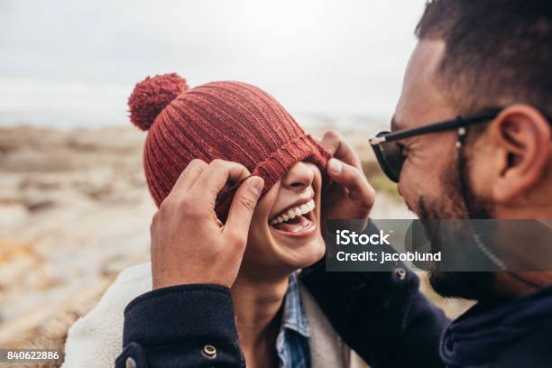 Loving Couple Having Fun Outdoors Stock Photo - Download Image Now - Winter, Couple - Relationship, Friendship