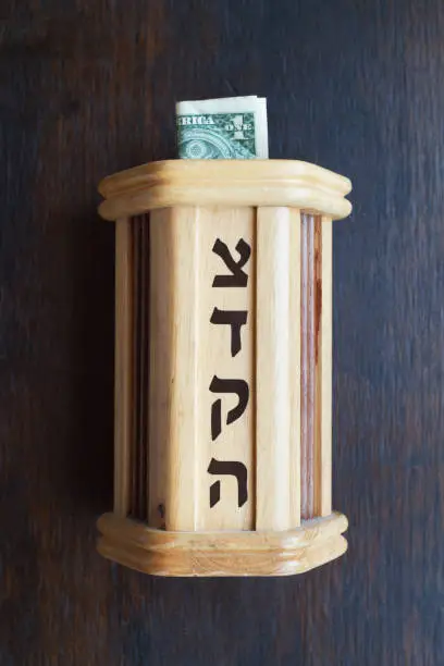 "Tzedakah" Charity Box written in hebrew letters