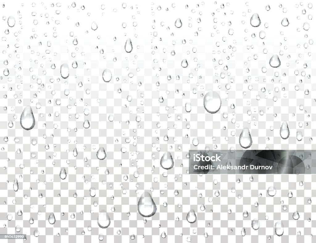 Realistic pure water drops on isolated background. Clean water drop condensation. Steam shower condensation on vertical surface. Vector illustration. Realistic pure water drops on isolated background. Clean water drop condensation.Steam shower condensation on vertical surface. Vector illustration. Drop stock vector