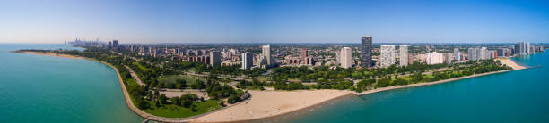 istock Aerial panorama Chicago summer beach 840643962
