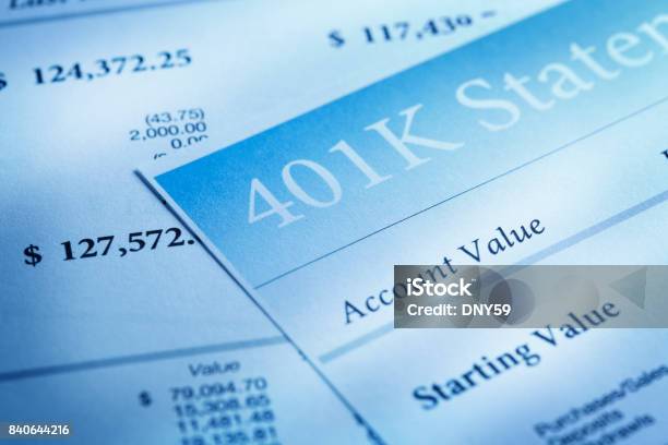 Close Up Of Several 401k Statements Stock Photo - Download Image Now - 401k - Single Word, Pension, Bank Statement