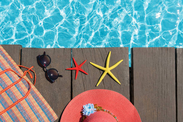 istock Mat and hat with goggles at the pool 840647920