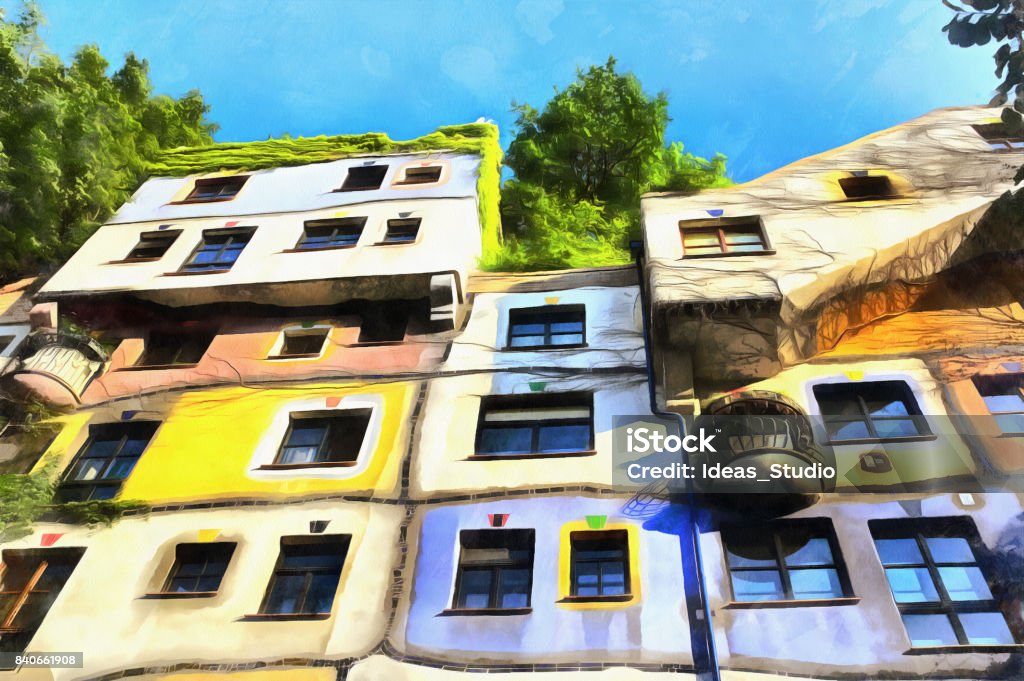 Colorful painting of apartment house at  Vienna Colorful painting of apartment house at  Vienna, Austria Architecture Stock Photo