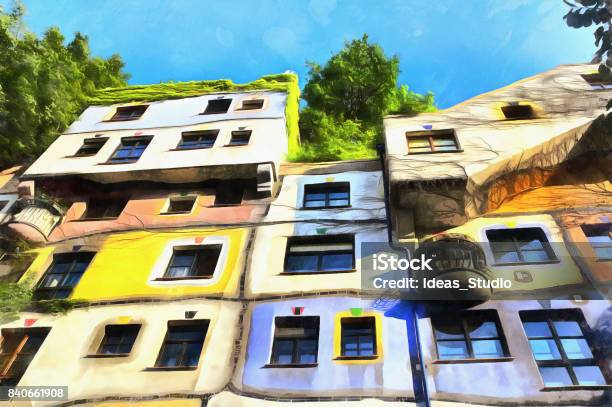 Colorful Painting Of Apartment House At Vienna Stock Photo - Download Image Now - Architecture, Art, Austria