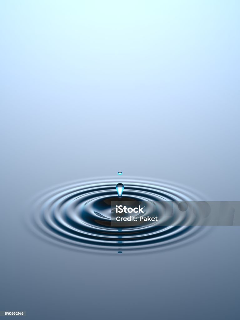 Water drop falling into water surface Water drop or rain drop falling on water surface. Liquid ripple splash in sunlight with reflection, macro image. Graphic design element for poster, package, flyer. Abstract background, 3D illustration Water Stock Photo