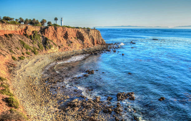 Vicente Point Lighthouse Vicente Point Lighthouse in the golden hour overlooking the South Bay rancho palos verdes stock pictures, royalty-free photos & images