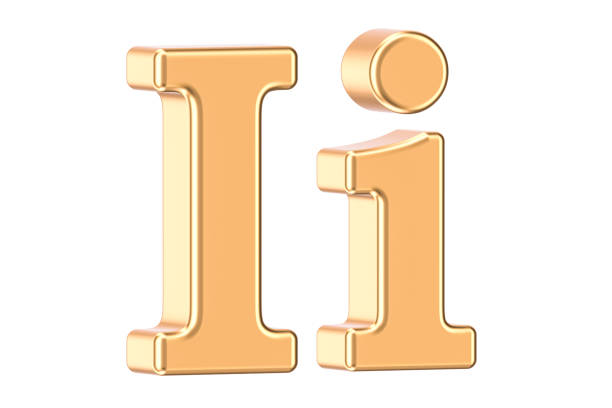 English golden letter I, 3D rendering isolated on white background