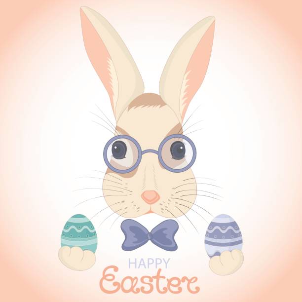 弓とガラスのイースターのウサギは、ウサギの足復活祭の卵を保持しています。 - pasch点のイラスト素材／クリップアート素材／マンガ素材／アイコン素材