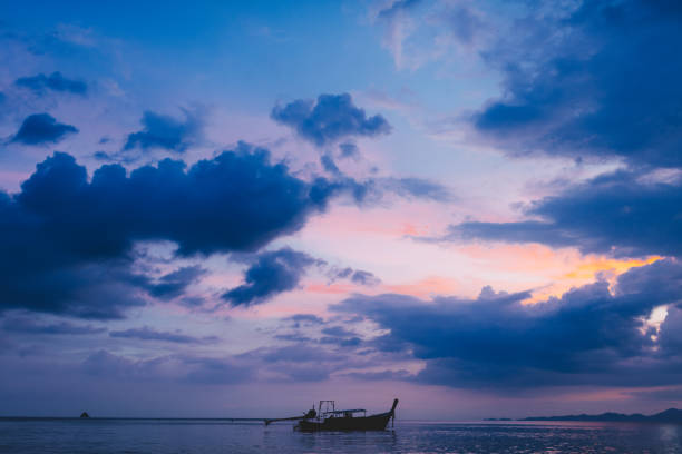 Silhouette of the boat in Krabi province. Thailand