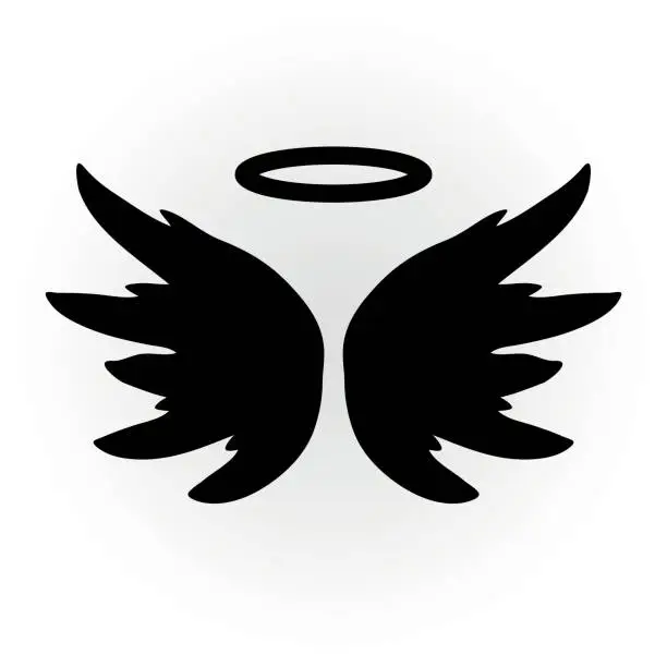 Vector illustration of Abstract angel image. The wings and halo. Isolated object. Icon vector.