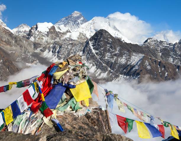 istock Mount Everest and Lhotse with buddhist prayer flags 840708720