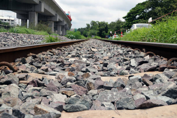 istock Railroad tracks and rocks in Thailand. 840714862