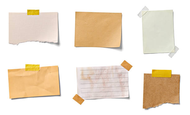 nota de papel de etiqueta grunge de la vendimia de cinta - amarillo color fotos fotografías e imágenes de stock