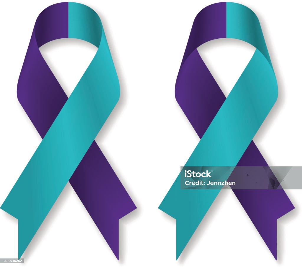 Teal ruban violet pour la prévention du suicide / sensibilisation, isolée sur fond blanc, avant et arrière, une illustration vectorielle. - clipart vectoriel de Suicide libre de droits