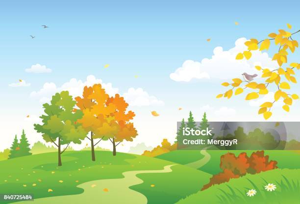 Cartoon Herbst Wald Stock Vektor Art und mehr Bilder von Herbst - Herbst, Geschützte Naturlandschaft, Baum