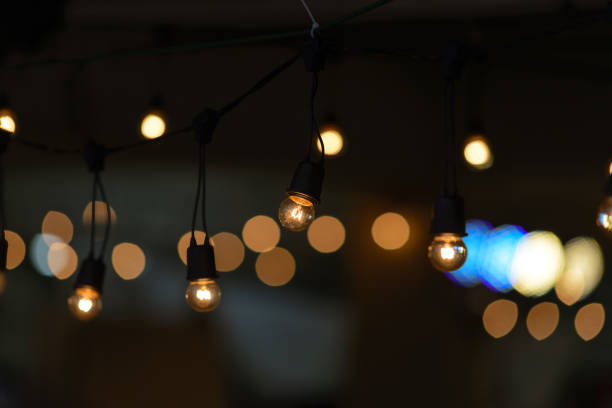 istock Retro light bulb hanging with dark space background for your decoration, concept of creativity 840725656