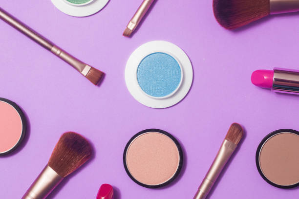 istock Set of decorative cosmetics on light colorful background 840729538
