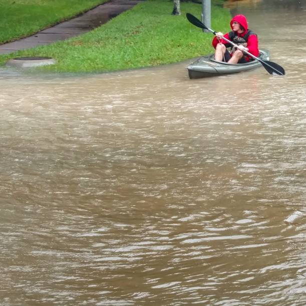 Hurricane Harvey Floodwater Kayaking stock photo