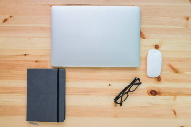 istock Office tools on the wooden desk background, Top view concept 840735248