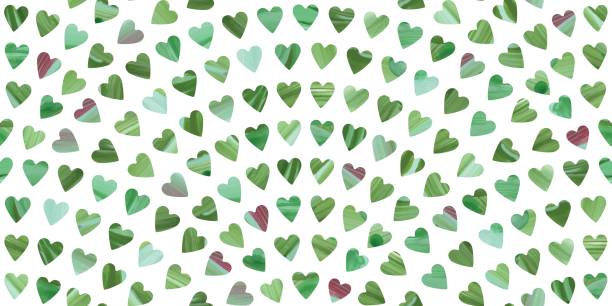 istock Abstract vector wavy seamless scaly pattern from green leaves and hearts with hand painted brush stroke texture on a white background. Floor tile, wallpaper, wrapping paper, spring and summer page fill 840738288