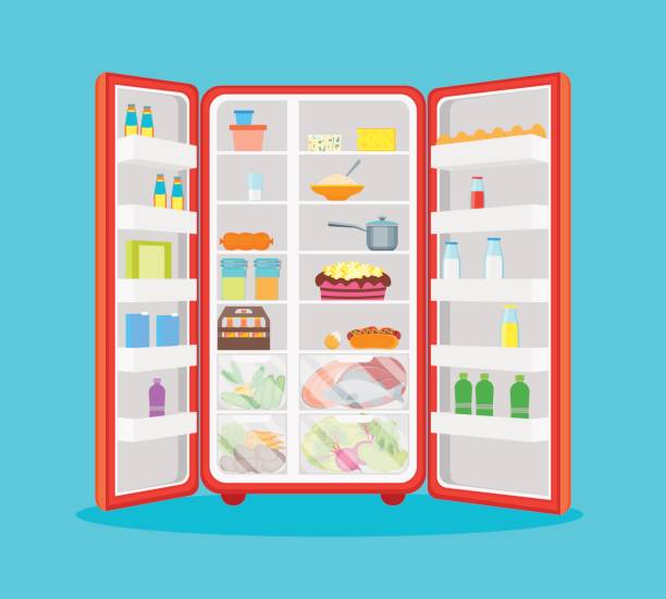 istock Cartoon Opened Refrigerator Full Of Food. Vector 840738738